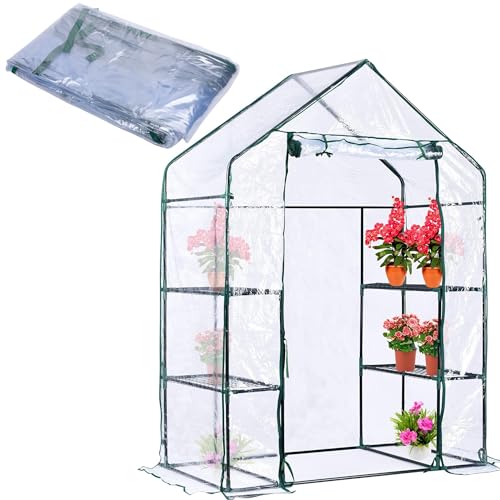 SHANGXING Walk in Greenhouse Replacement Cover with Roll-Up Zipper Door- 28"x56"x76" PVC Plant Gardening Greenhouse Cover for Gardening Plants Cold Frost Protection Wind Rain Proof (No Frames Include) - Image 1