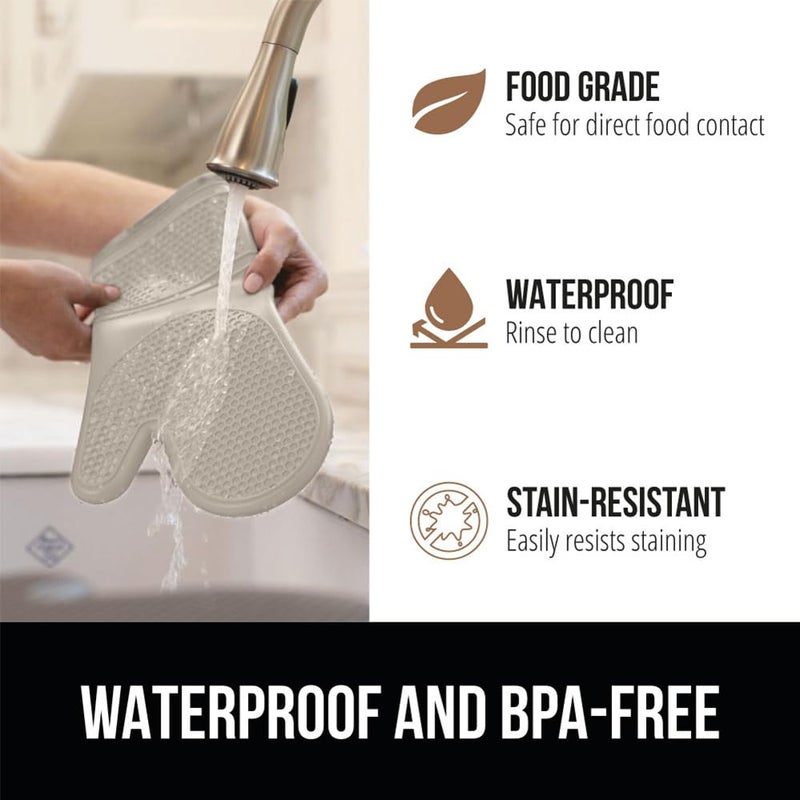 GORILLA GRIP BPA-Free Soft Silicone Oven Mitts, Heat Resistant and Waterproof Cooking Gloves, Thick Cotton Lining, Flexible Gripping for Baking Grilling, Kitchen Potholders Set of 2, 12.5x8.3, Almond - Image 5