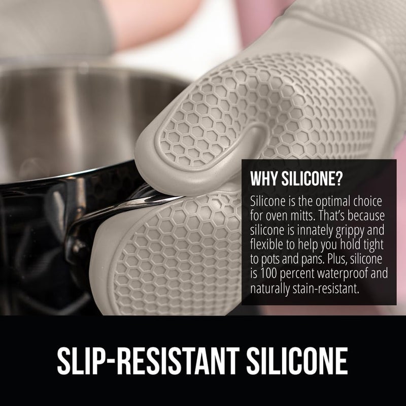 GORILLA GRIP BPA-Free Soft Silicone Oven Mitts, Heat Resistant and Waterproof Cooking Gloves, Thick Cotton Lining, Flexible Gripping for Baking Grilling, Kitchen Potholders Set of 2, 12.5x8.3, Almond - Image 3