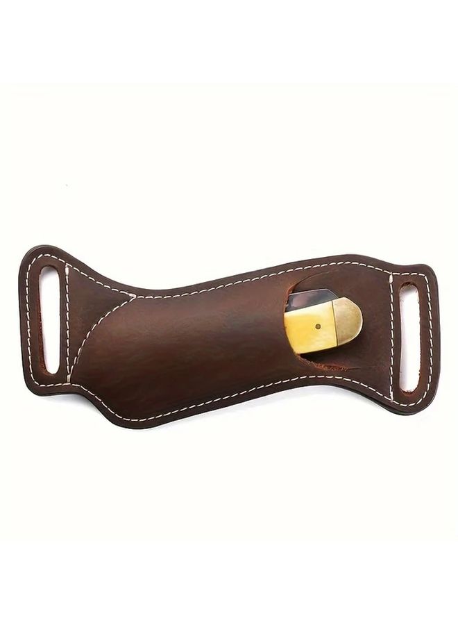 Dark Brown Faux Leather Knife Sheath Belt Loop Holster for Folding Pocket Kitchen Knives - Image 4