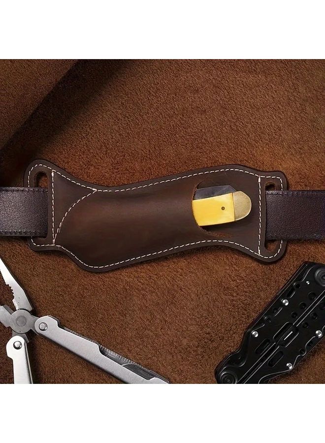 Dark Brown Faux Leather Knife Sheath Belt Loop Holster for Folding Pocket Kitchen Knives - Image 2