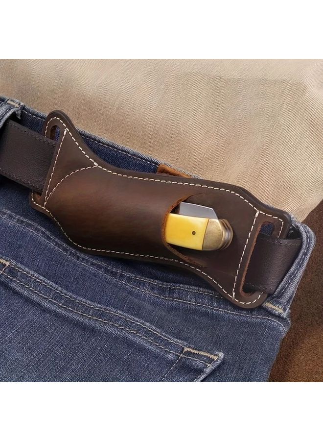 Dark Brown Faux Leather Knife Sheath Belt Loop Holster for Folding Pocket Kitchen Knives - Image 5