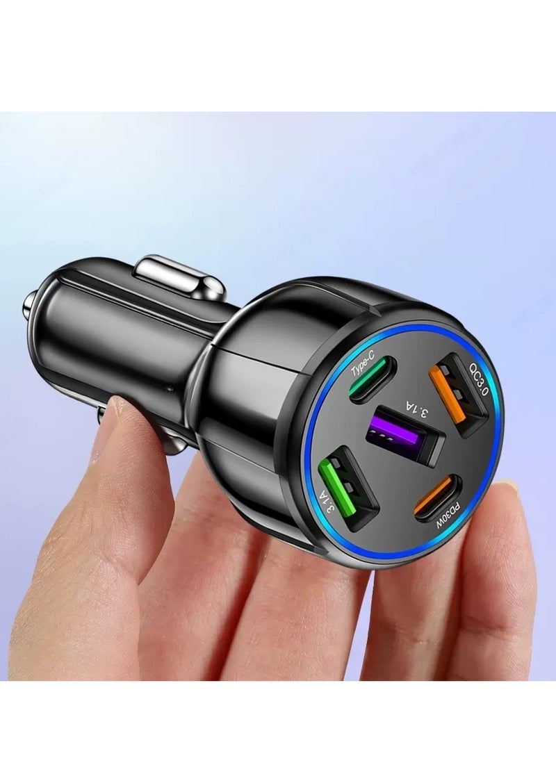 جيرينك شاحن سيارة خمسة في واحد، شحن سريع 75 وات 3USB+2PD، شاحن الهاتف المحمول للسيارة  - Image 1