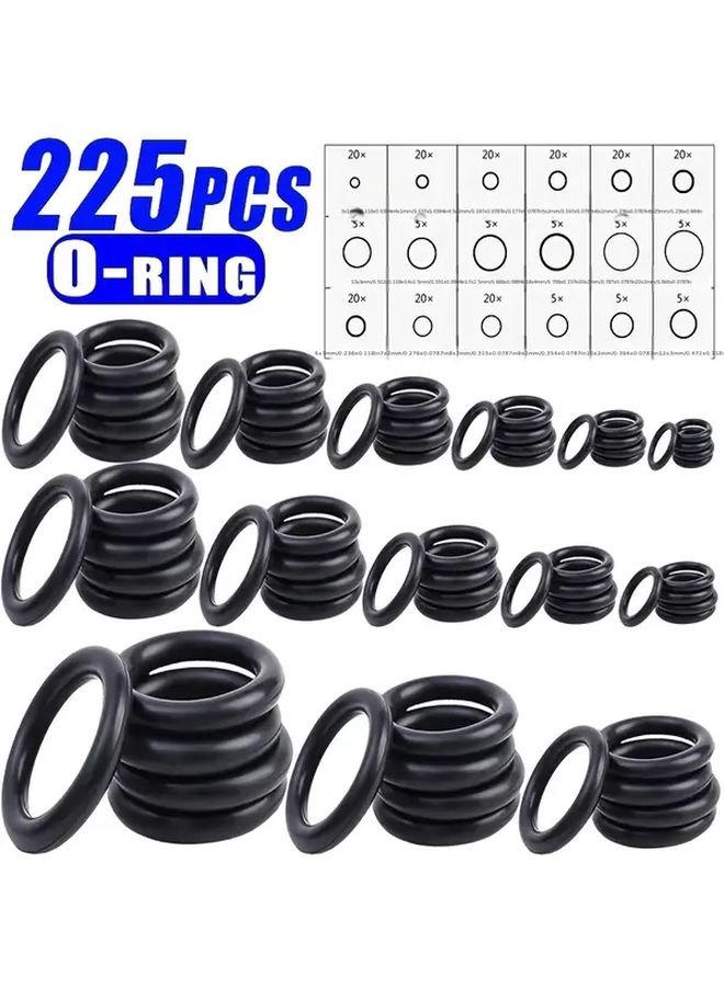 225pcs O Ring Set Oil Water Resistant Rubber Seals 50D Hardness Various Sizes A Box - Image 4