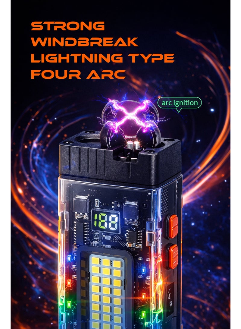 Rechargeable Mini LED Portable ARC Lighter with Camping Light, Self-Defense Alarm & Flashlight Keychain – 400Lm, USB Type-C, Black - Image 4