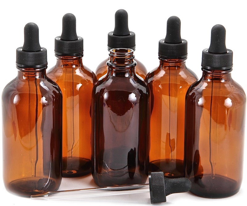 Vivaplex  6  Amber  4 Oz Glass Bottles  With Glass Eye Droppers - Image 1