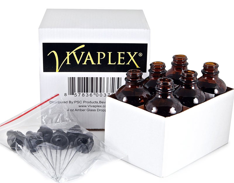 Vivaplex  6  Amber  4 Oz Glass Bottles  With Glass Eye Droppers - Image 3