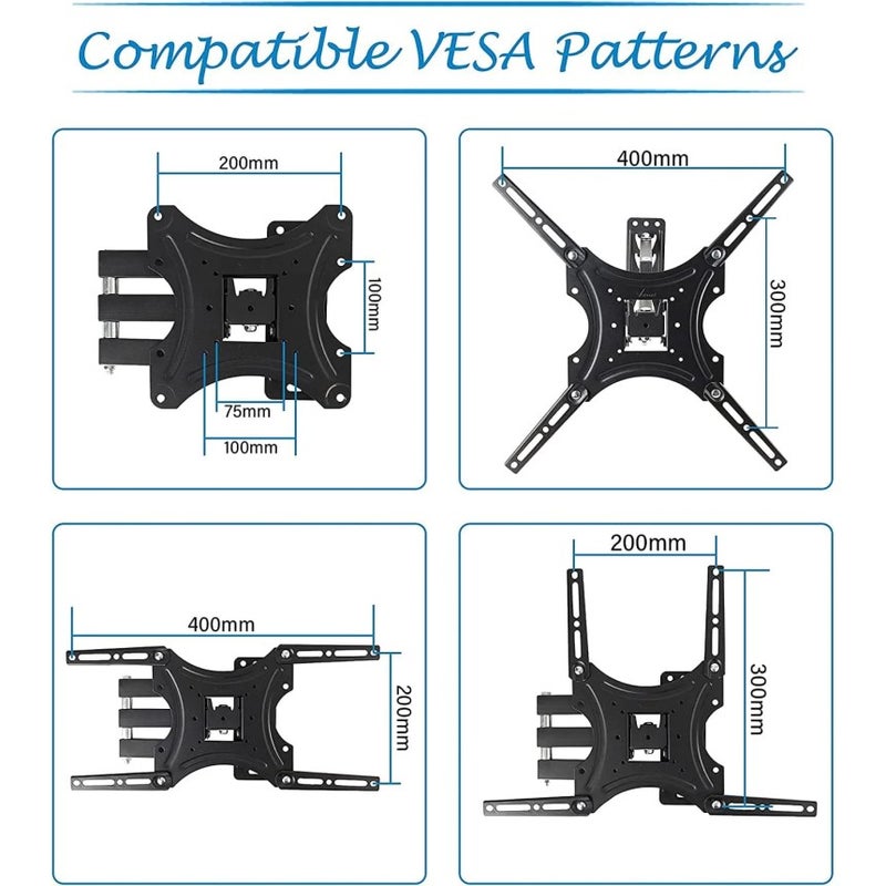 BEETEC Single Arm Swivel TV Wall Mount for 23"-55" LCD & LED TVs upto 35 kg/77 lbs and VESA upto 400x400, Articulating Arm for Full Motion Capability, Black - TF-X400 - Image 3
