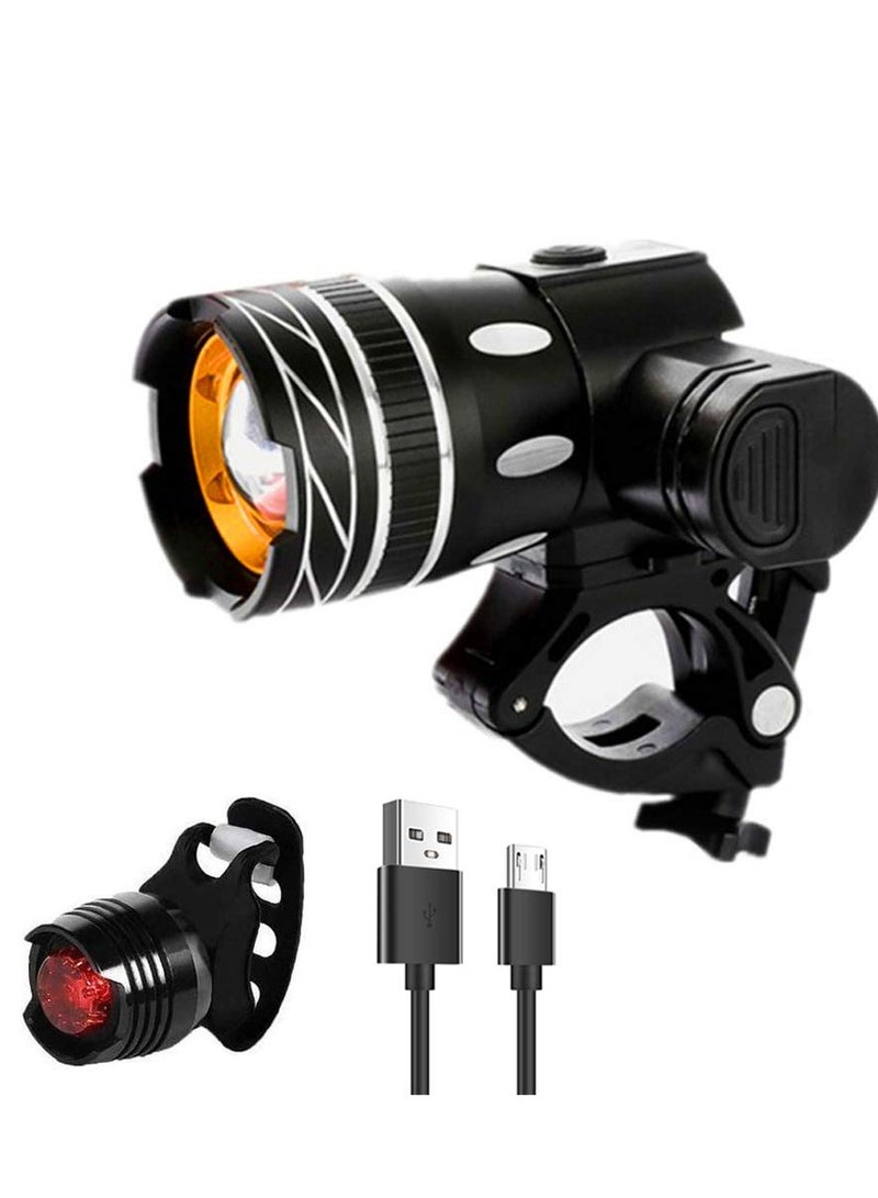 SYOSI, Bike Light SetUSB Rechargeable, Super Bright Bike Front Headlight  Back Tail Light, 3 Modes Waterproof Bicycle Lights Fit All Bicycles - Image 1