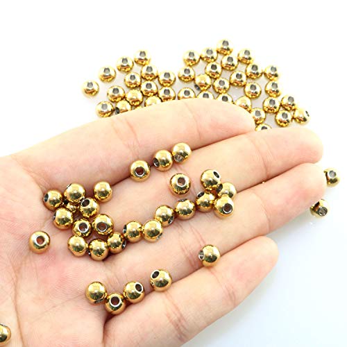 RuiLing 100-Pack 6mm 304 Stainless Steel Smooth Round Spacer Beads Seamless Loose Beads for Jewelry Making Findings DIY Crafts Accessories 2mm Hole (Gold) - Image 2