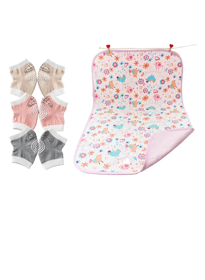STAR BABiES Star Babies - Combo Pack of 2- Girls Anti-Slip Crawling Kneepads Pack of 3 with Reusable Changing Mats - Pink - Image 1