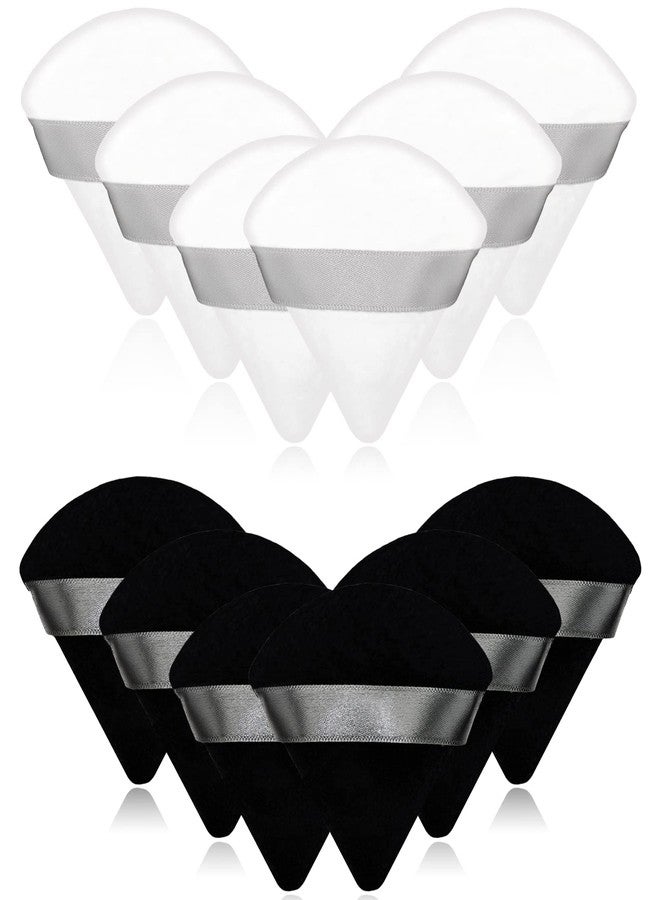 Scartink 12 Pieces Cosmetic Powder Puff,2.76 inch Portable Soft Sponge Setting Face Puffs,Triangle Velvet with Ribbon Band Handle for Loose Powder Body Powder Makeup Tool - Image 1