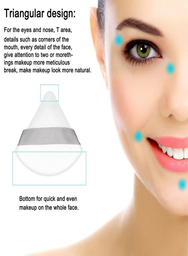 Scartink 12 Pieces Cosmetic Powder Puff,2.76 inch Portable Soft Sponge Setting Face Puffs,Triangle Velvet with Ribbon Band Handle for Loose Powder Body Powder Makeup Tool - Image 2