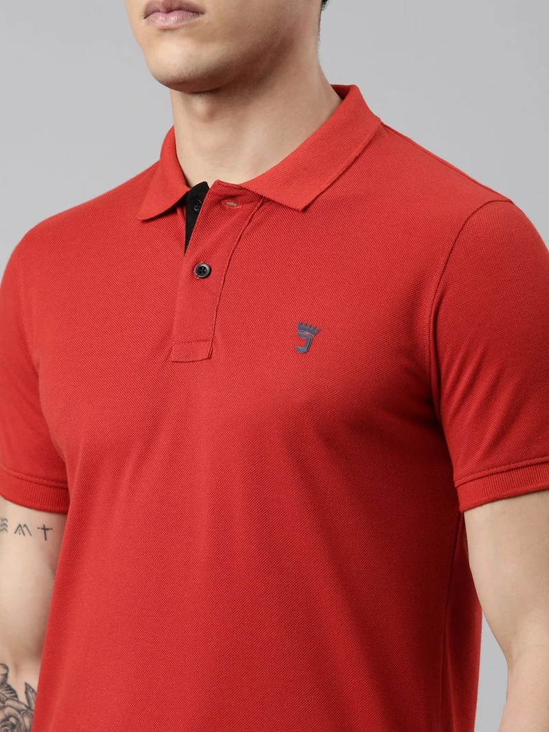 Joven Carrot Men Red Solid Polo Collar Pure Cotton T-Shirt for Men | Best Price UAE