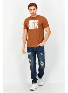 Tailored Recreation Men Crew Neck Short Sleeves Printed T-Shirt, Light Brown  - Image 4