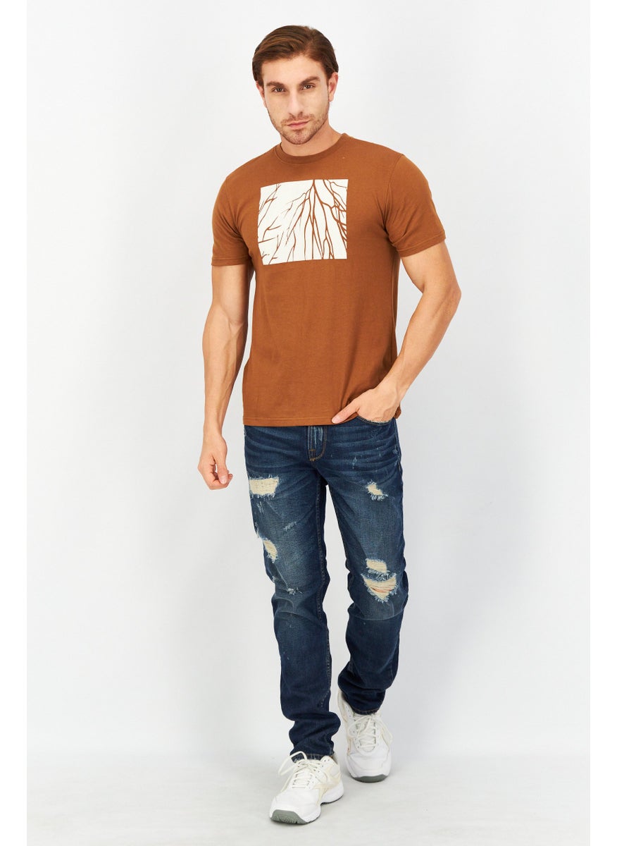 Tailored Recreation Men Crew Neck Short Sleeves Printed T-Shirt, Light Brown  - Image 4
