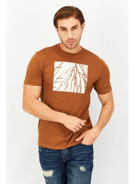 Tailored Recreation Men Crew Neck Short Sleeves Printed T-Shirt, Light Brown  - Image 1