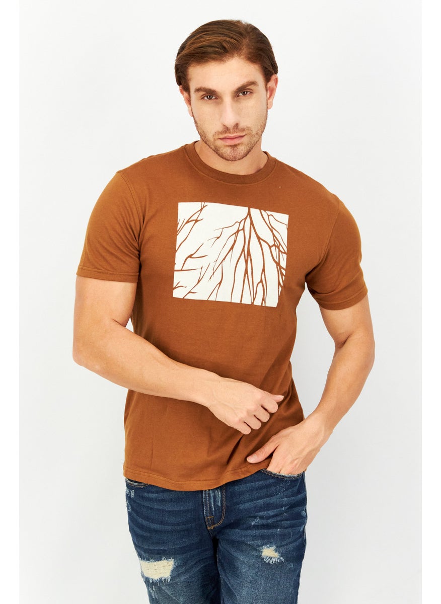 Tailored Recreation Men Crew Neck Short Sleeves Printed T-Shirt, Light Brown  - Image 1