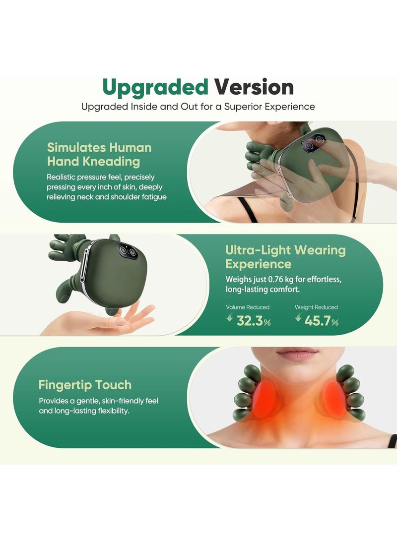 جهاز تدليك الرقبة والكتفين مع خاصية التسخين، ثلاثة مستويات للتدليك، جهاز تدليك لاسلكي للأنسجة العميقة بتقنية 4D، وسادة تدليك شياتسو للرقبة والكتفين لتخفيف آلام الرقبة، وعضلات شبه المنحرف، والظهر، والساقين، هدية للرجال والنساء، لون أخضر داكن - Image 5