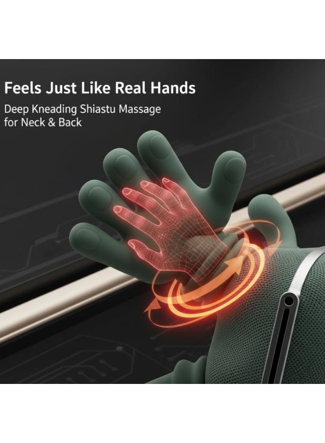 جهاز تدليك الرقبة والكتفين مع خاصية التسخين، ثلاثة مستويات للتدليك، جهاز تدليك لاسلكي للأنسجة العميقة بتقنية 4D، وسادة تدليك شياتسو للرقبة والكتفين لتخفيف آلام الرقبة، وعضلات شبه المنحرف، والظهر، والساقين، هدية للرجال والنساء، لون أخضر داكن - Image 4