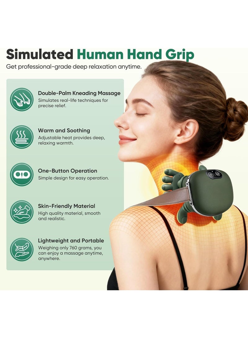 جهاز تدليك الرقبة والكتفين مع خاصية التسخين، ثلاثة مستويات للتدليك، جهاز تدليك لاسلكي للأنسجة العميقة بتقنية 4D، وسادة تدليك شياتسو للرقبة والكتفين لتخفيف آلام الرقبة، وعضلات شبه المنحرف، والظهر، والساقين، هدية للرجال والنساء، لون أخضر داكن - Image 3