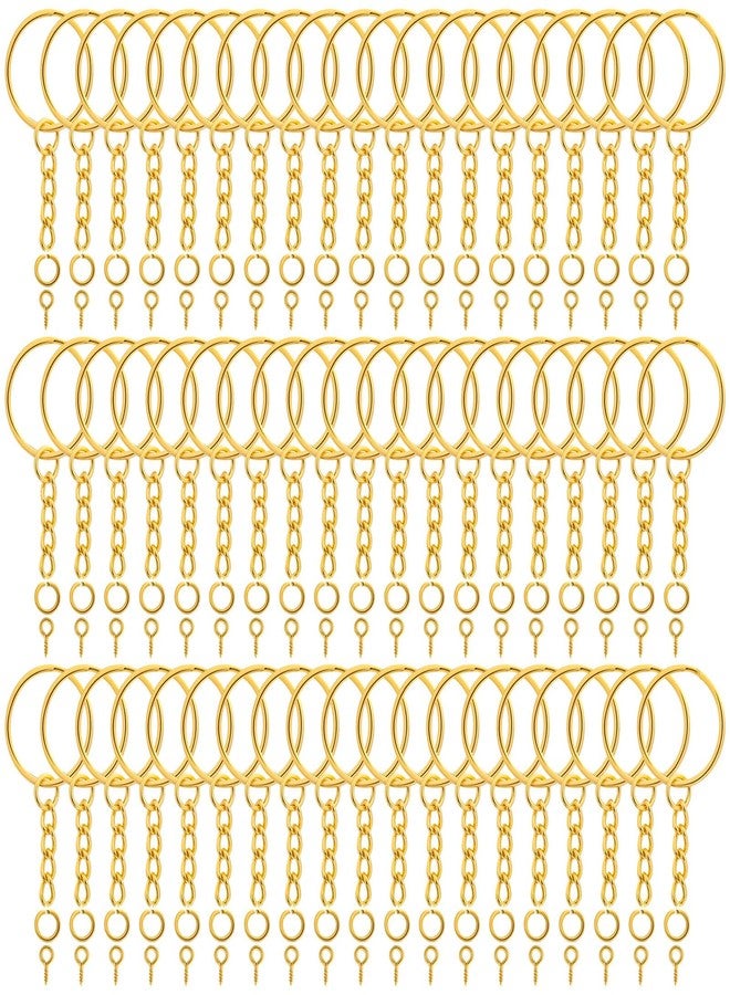Audab 360Pcs Gold Keychain Bulk, 120Pcs Key Rings with Chain and 120Pcs Open Jump Rings with 120Pcs Screw Eye Pins for Crafts and Jewelry Making - Image 1