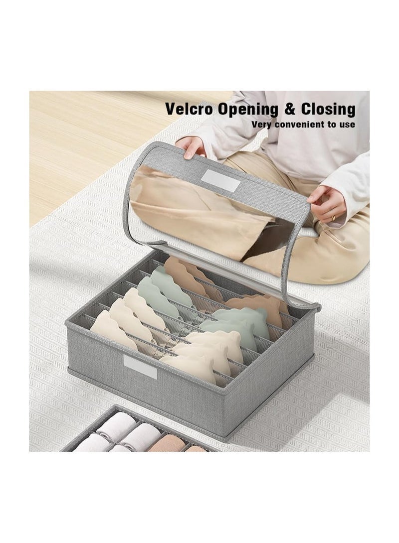 Captaintech Socks Storage Organizer with Lid, 2 Packs Foldable Closet Drawer Organizer with Dividers, Wardrobe Storage Boxes, Fabric Dresser Bin for Bra Scarf Neck Tie Container (7 Cells Gray) - Image 3