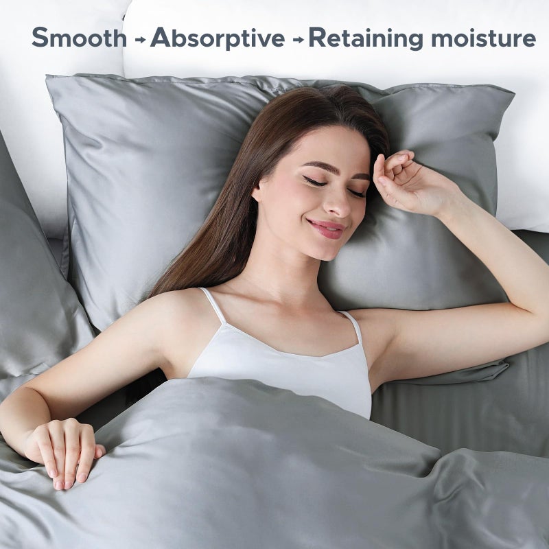 CAAIR 100% Pure Mulberry Silk Pillowcase for Hair and Skin - Allergen Resistant Dual Sides 600 Thread Count Silk Bed Pillow Cases with Hidden Zipper 1pc King Size Medium Grey - Image 5