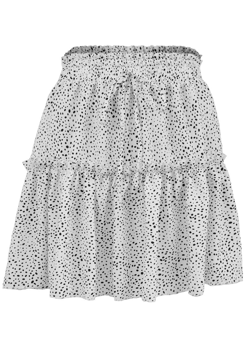 Loquat New Women's High-waisted Floral Half Skirt Peplum Printed A-Line Short Skirt 