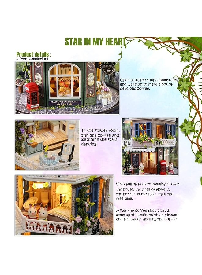 Excefore Diy Miniature Dollhouse Kit With Furniture Spin Rotate Music Box Led Wooden Mini House Set For Kids Girls Women Lovers Best Gift Birthday Valentine'S Wedding Day - Image 2