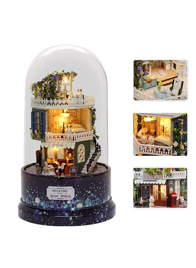 Excefore Diy Miniature Dollhouse Kit With Furniture Spin Rotate Music Box Led Wooden Mini House Set For Kids Girls Women Lovers Best Gift Birthday Valentine'S Wedding Day - Image 1