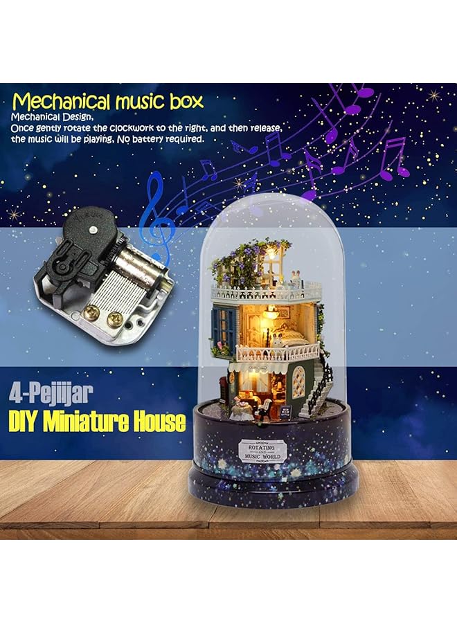 Excefore Diy Miniature Dollhouse Kit With Furniture Spin Rotate Music Box Led Wooden Mini House Set For Kids Girls Women Lovers Best Gift Birthday Valentine'S Wedding Day - Image 3