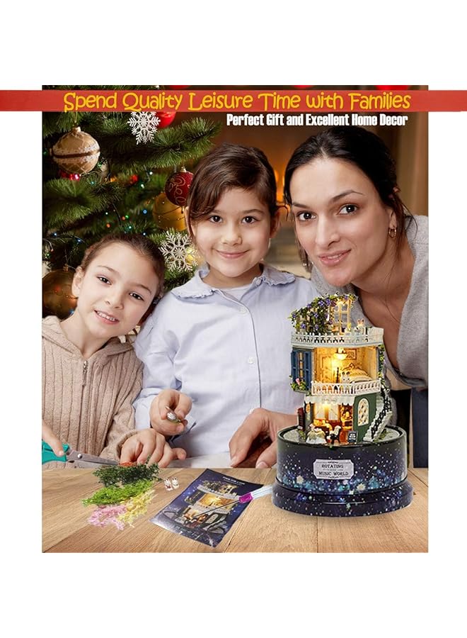 Excefore Diy Miniature Dollhouse Kit With Furniture Spin Rotate Music Box Led Wooden Mini House Set For Kids Girls Women Lovers Best Gift Birthday Valentine'S Wedding Day - Image 5