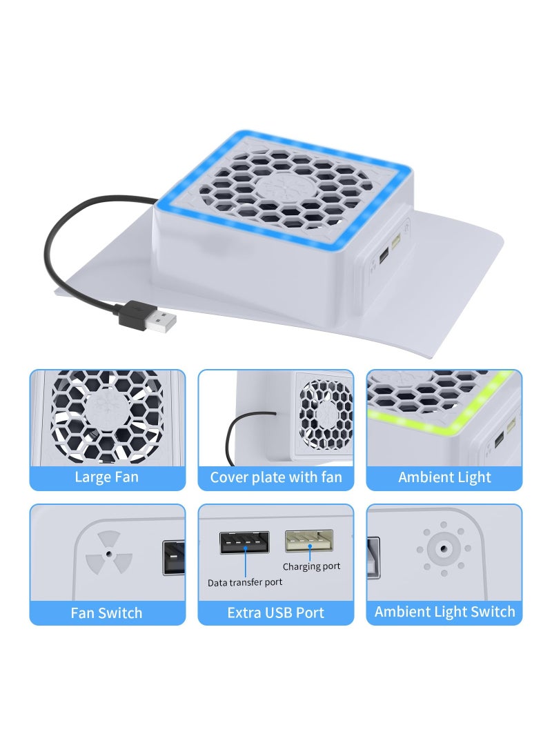 XICEN PS5 Slim Cooling Fan with PS5 Slim Plate Cover for Playstation 5, PS5 Slim Accessories with Adjustable Cooler Fan RGB LED Lights and 2 USB HUB for PS5 Slim Digital and Disc  - Image 5