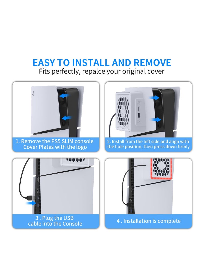 XICEN PS5 Slim Cooling Fan with PS5 Slim Plate Cover for Playstation 5, PS5 Slim Accessories with Adjustable Cooler Fan RGB LED Lights and 2 USB HUB for PS5 Slim Digital and Disc  - Image 4