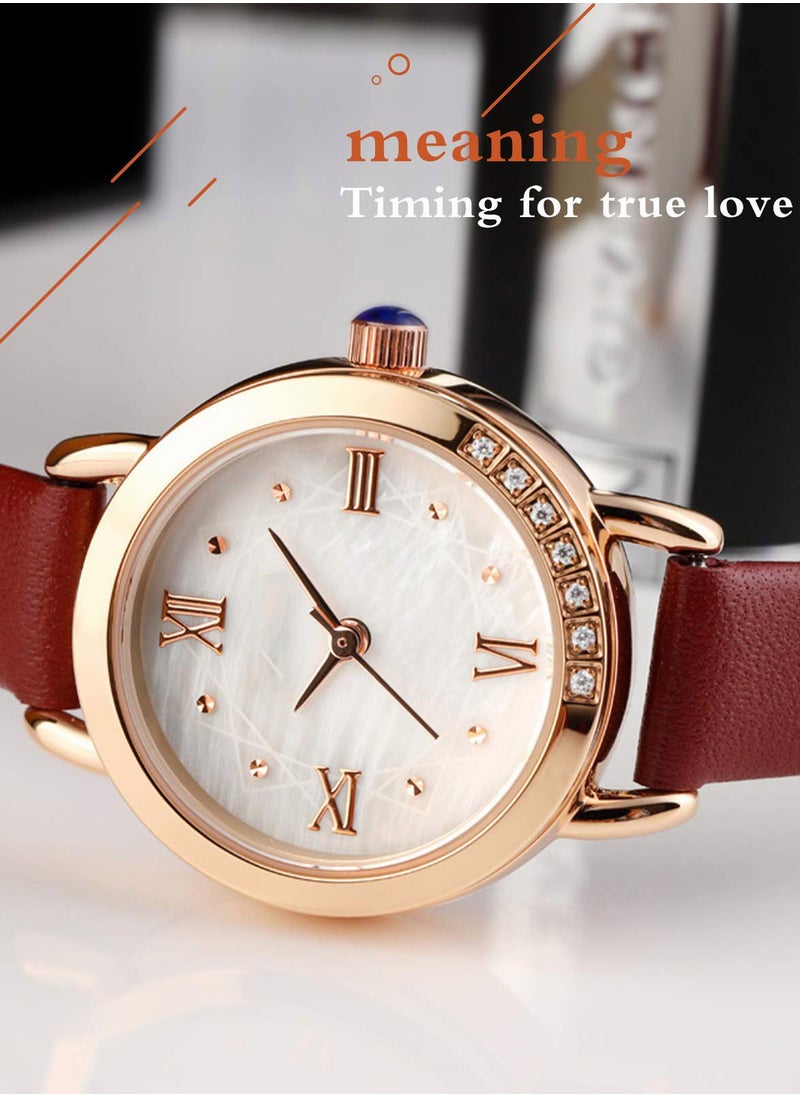 roaiss - Women's Leather Strap Quartz Watch Analog Display Round Dial Watch with Rhinestone Decoration and Red Band Waterproof Wristwatch as Gift for Ladies - Image 1