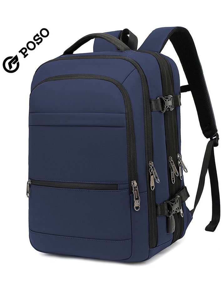 POSO - Men's Large Expandable Capacity Outdoor Backpack Multi-Functional Laptop Bag Blue - Image 1