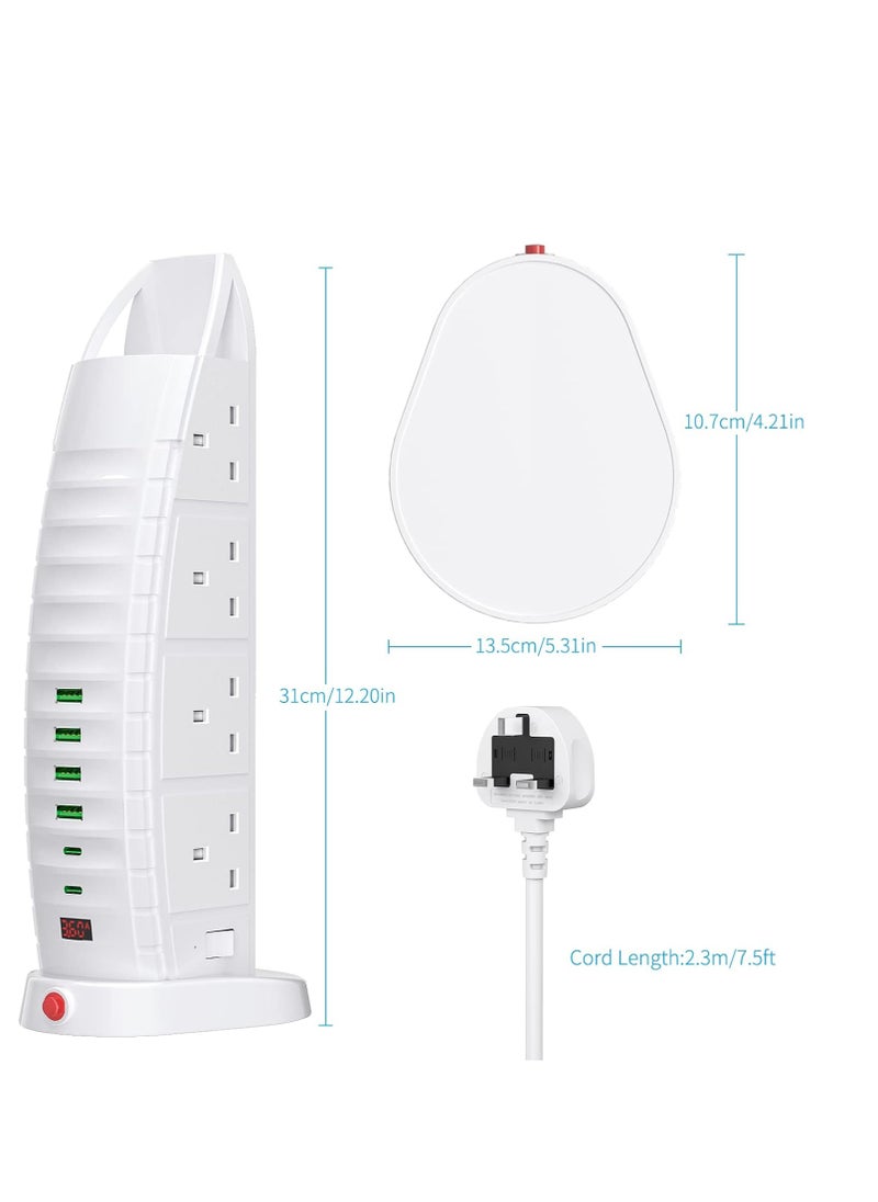 Generic - Extension Lead with USB Tower Extension Cord 8 Way Outlets 6 USB (2 Type C and 4 USB Ports) 3.6A Multi Plug Extension Socket 2M Cable with Switches Vertical Power Strip - Image 1