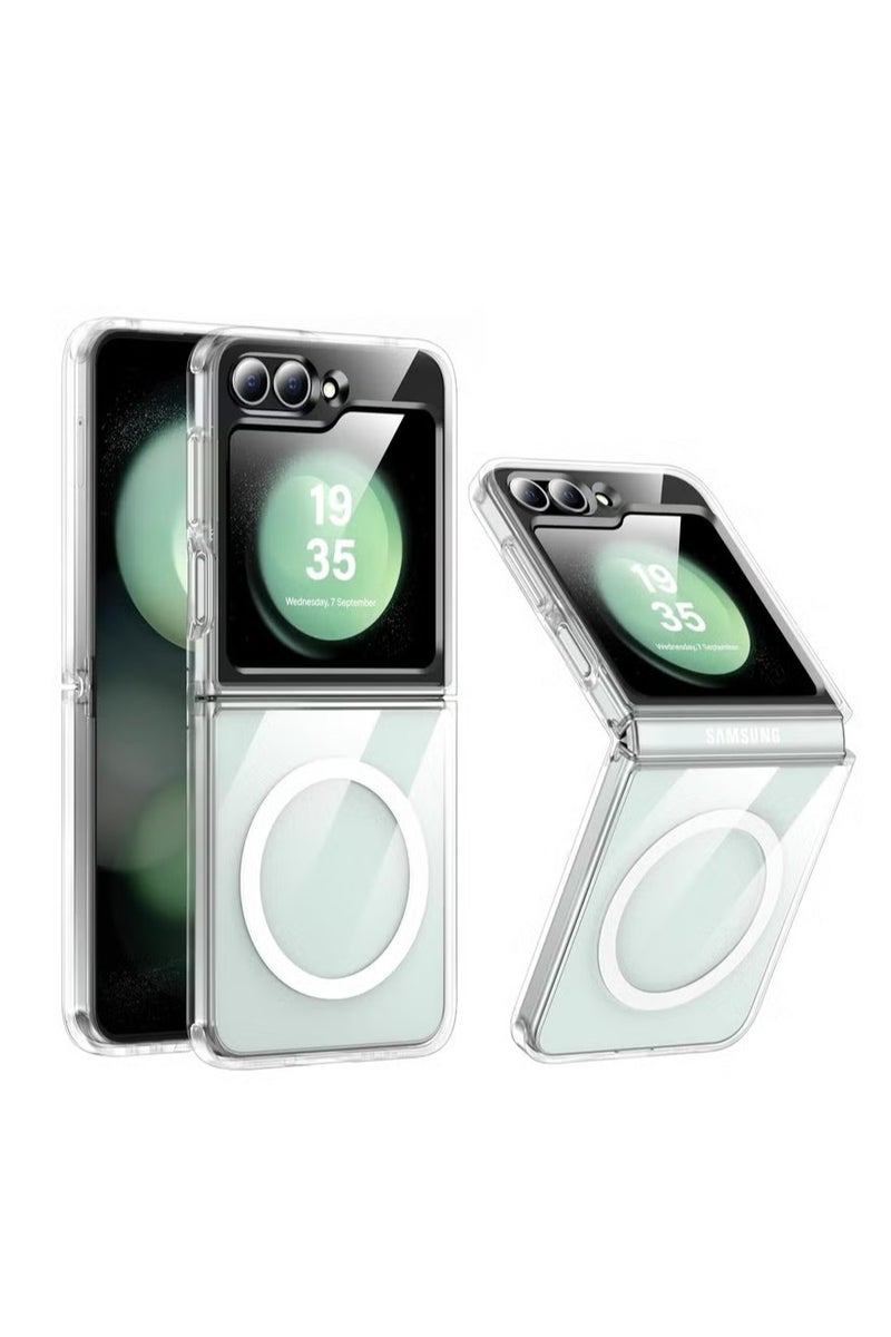 أوميكسبرو غطاء مغناطيسي شفاف لهاتف Samsung Galaxy Z Flip 6 متوافق مع محفظة بطاقات Magsafe والشاحن اللاسلكي، غطاء شفاف مقاوم للصدمات والسقوط ومضاد للاصفرار لهاتف Galaxy Z Flip6 - Image 1