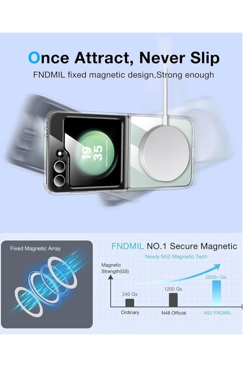 أوميكسبرو غطاء مغناطيسي شفاف لهاتف Samsung Galaxy Z Flip 6 متوافق مع محفظة بطاقات Magsafe والشاحن اللاسلكي، غطاء شفاف مقاوم للصدمات والسقوط ومضاد للاصفرار لهاتف Galaxy Z Flip6 - Image 4