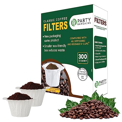 PARTY BARGAINS 300 Paper Coffee Filters  White Classic Design SingleUse Coffee Filters for Keurig Brewers and Compatible with KCup Pods 10  20 Models