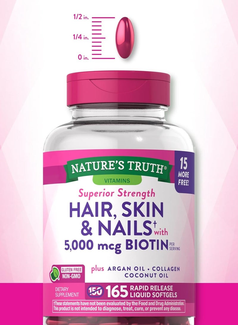 نايتشورز تروث Nature's Truth, الشعر والبشرة والأظافر مع البيوتين، 5000 مكجم، 165 كبسولة هلامية سائلة سريعة الإطلاق - Image 4