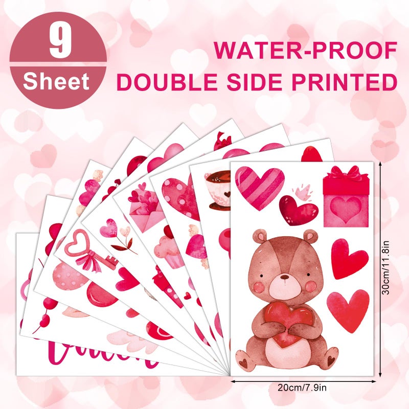 Whaline Valentine's Day Window Clings Watercolor Animal Heart Window Stickers Hello Valentine Double-Side Decals for Wedding Anniversary Party Home School Office Decor, 7.9 x 11.8 Inch, 9 Sheet - Image 5