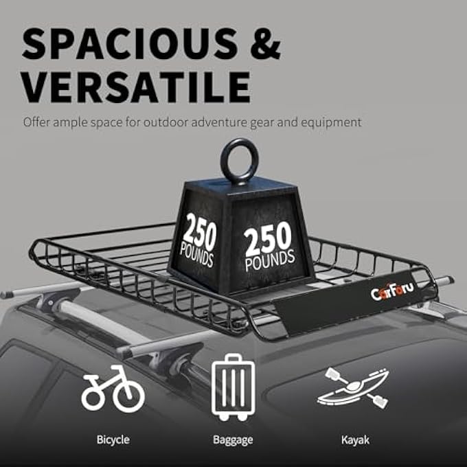 rayihni Roof Rack Basket 51" X 36" X 5" Universal Rooftop Cargo Basket, 250LB Heavy Duty Cargo Basket Car Roof Basket for SUV, Truck, Cargo Net with Attachment Hooks, 2pcs Ratchet Straps - Image 3