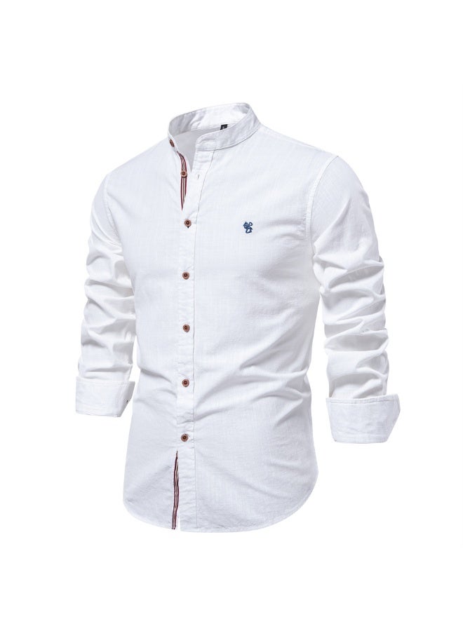 BIRD Cotton Social Shirt Men Solid Color Long Sleeve High Quality Brand Shirt for Men Spring Stand Casual Men's Shirts - Image 1