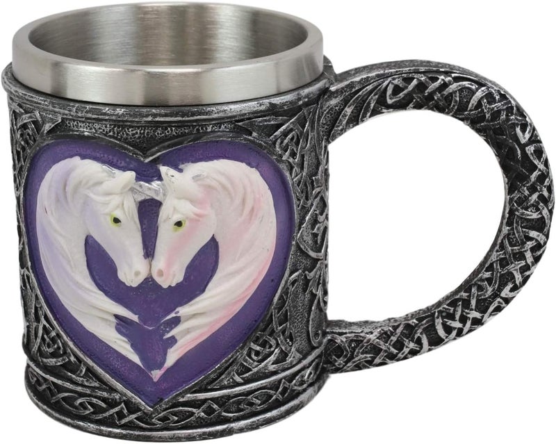 Ebros Gift Ebros Everlasting Love Unicorn Valentines Couple In Heart Shape Beverage Drinkware Serveware Mystical Legendary Animal Unicorns Unicornio Celtic Tribal Tattoo Knotwork Drinking Mug Cup - Image 1