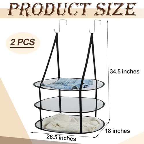 Threehoney 2 Pcs 3 Tier Sweater Drying Rack Flat Over The Door Folding Drying Rack Large Lay Laundry Hanging Dryer Mesh Clothes Dry Hanger for Apartments Dorms BathroomsBlack265 x 18 x 345 Inch - Image 3