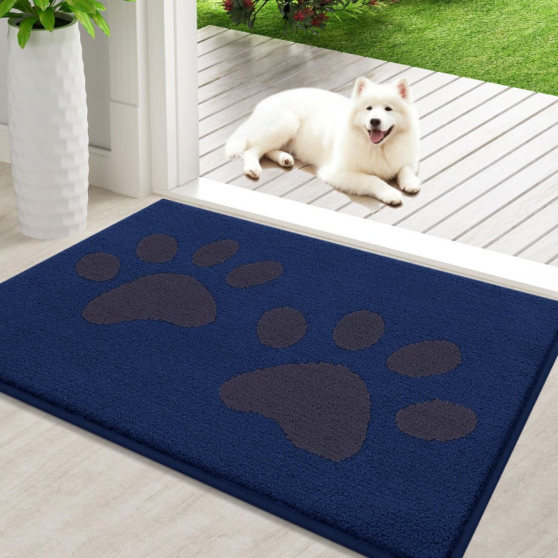 Buganda Dog Door Mat for Muddy Paws  Absorbent Dirt Trapper Washable Indoor Door Mat  Non Slip Low-Profile Mud Mat for Dogs  Front Entrance Door Mat for Inside Floor (36x24 Inches  Navy) - Image 1