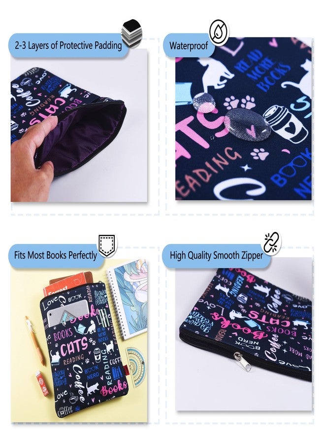 LParkin Cat Books Coffee Book Sleeves Protector, Cats Book Sleeve with Zipper, 11x8.5 Inch Washable Fabric Book Lovers (Cat Books Coffee) - Image 3