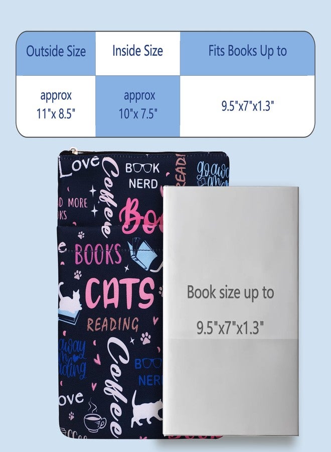 LParkin Cat Books Coffee Book Sleeves Protector, Cats Book Sleeve with Zipper, 11x8.5 Inch Washable Fabric Book Lovers (Cat Books Coffee) - Image 2